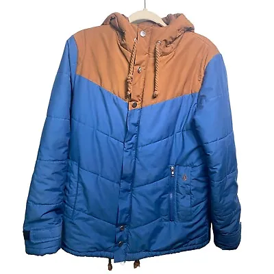 Volcom Workwear Mens Small Blue Brown Puffer Jacket Zip Up Button Up • $20.97