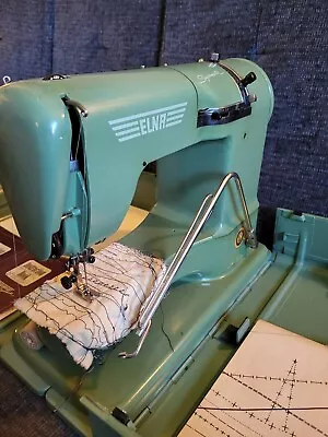 Vintage Elna Supermatic 722010 Portable Green Sewing Machine In Case - Tested • $160