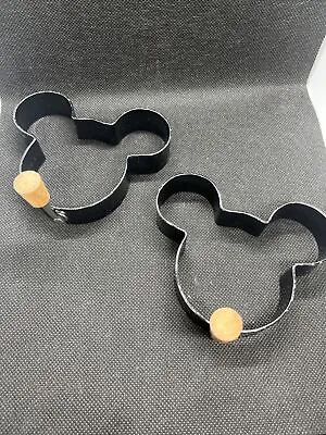 Disney Mickey Mouse Egg Pancake Ring Mold Metal Wood Handle Black Set Of 2 • $12