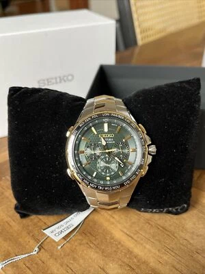 $131 • Buy SEIKO Solar RADIO SYNC COUTURA Green Dial Chronograph Men's Watch SSG022 ($650)