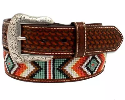 Nocona Western Mens Belt Leather Diamond Beaded Inlay Weave Tan N210004408 • $66