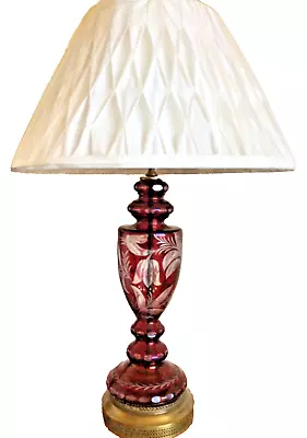 Antique Cut Crystal Table Lamp Art Nouveau Filigree Brass Base 1940’s • $224.10