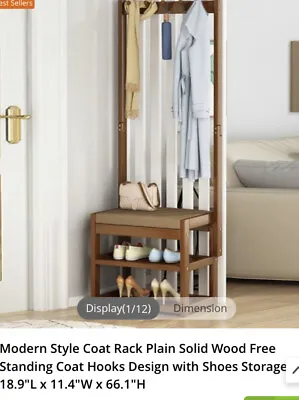£39 • Buy Modern Bamboo Entryway Shoe Storage Unit Coat Rack Bench Hallway Hall