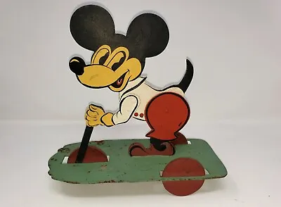 1930's - 1940's Vintage Walt Disney Mickey Mouse Steel Pull Toy • $995