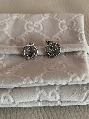 Authentic Gucci Classic Britt Stud Sterling Silver Earrings Interlocking GG • $287.95