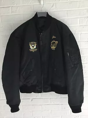 Gold Wing Club Patch Jacket Game Usa Touring Coat Mens Xl Euc Black Satin Quilt • $42.49