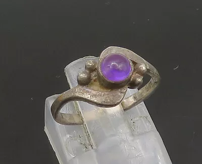 925 Sterling Silver - Vintage Petite Cabochon Amethyst Band Ring Sz 4.5- RG23573 • $26.10