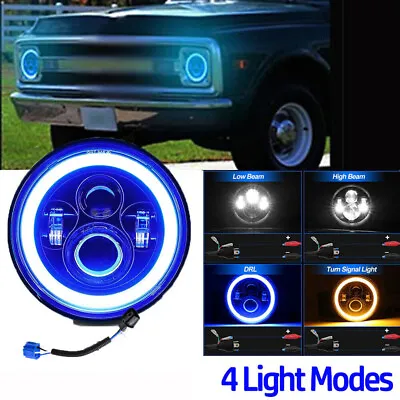 DOT 7  Inch LED Headlights Blue DRL Turn Signal Combo For 2003-2007 Jeep Liberty • £12.99