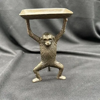 Metal Brass Bronze Monkey Figurine Business Card Holder Tail Office Desk 7” Dish • $52