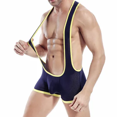 Mens Blue Mesh Bodywear Wrestling Singlet Struggles Sexy Jockstrap Underwear • $10