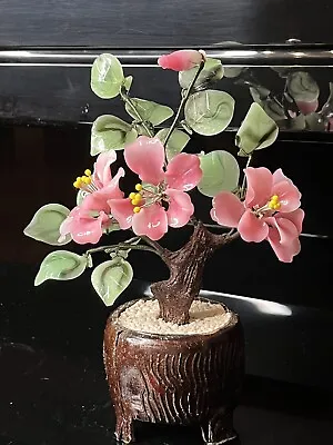 Vintage Bonsai Tree W/ Glass Cherry Blossoms And Jade Agate Leaves • $25