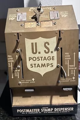 Vtg Postmaster Coin Operated Postage Stamp 10 Cent Machine W/KEY. • $250