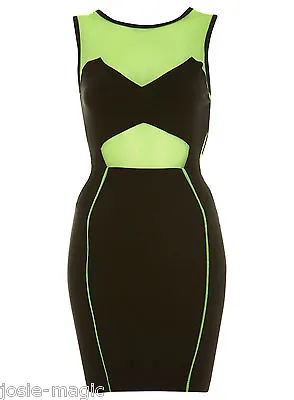 Miss Selfridge Green Black Sporty Bodycon Dress 8 36 Mesh Panel Cut Out New • $27.39