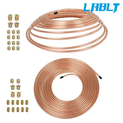 25 Ft. Of 1/4 & 3/16 Copper Coated Brake Line Tubing Kit 32 Fittings • $22.49