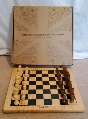 £44.95 • Buy JACQUES Of LONDON CHESS And DRAFTS SET Hand Carved Full Size NEW IN BOX