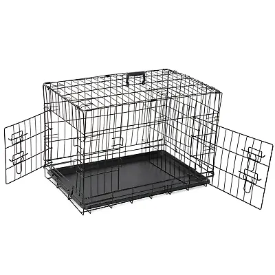 30''36''42'' Dog Crate Folding Metal Wire Dog Kennel Cage W/Tray Black • $40.58