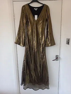 £490 Olivia Rubin Metallic Gold Silk Alva Dress - 8 UK • £70