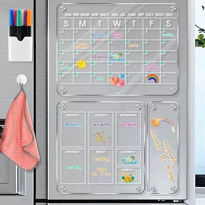 Magnetic Acrylic Calendar For Fridge 3 Pcs Clear Fridge Calendar Dry Erase Board • $13.77