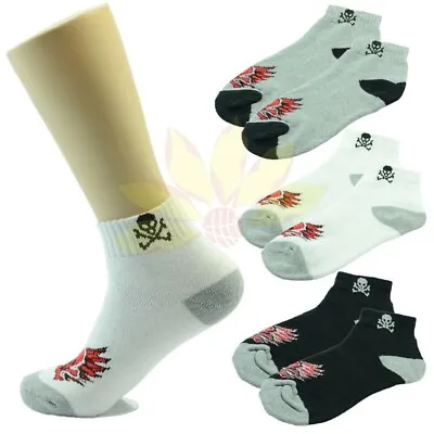 3 Pairs Ankle Quarter Crew Mens Socks Cotton Low Cut Size 9-11 10-13 Skull • $6.99