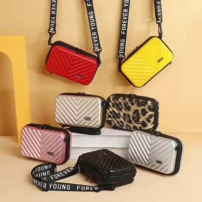 Women Hard Shell Cosmetic Bag Mini Suitcase Luggage Shape Crossbody Phone Bag • $14.06