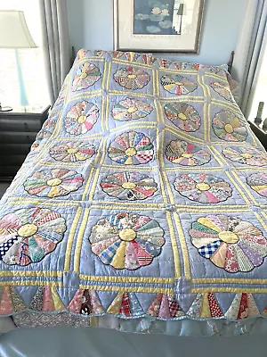 Vintage Applique Dresden Plate Full Size Hand Quilted Quilt • $150