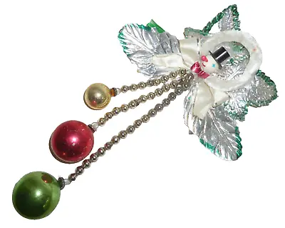 VINTAGE XMAS HANGER - 1950s - FOIL LEAVES MERCURY GLASS BALLS  & SNOWMAN - Vgc • $39.95