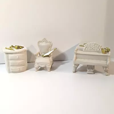 Porcelain Doll House Furniture Music Room Chairs Piano Dresser Mini Instruments • $18.17