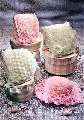 Baby Girls Lace Frill Sun Hat Bonnet CROCHET PATTERN 4 Ply & DK 0 - 2 Years 5269 • £2.15