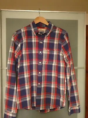 £5 • Buy Mens Hollister Checked Long Sleeved Blue Red Shirt Size S