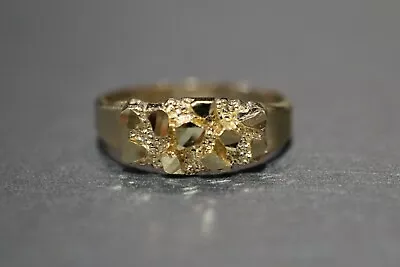 10K Solid Yellow Gold 6.8MM Diamond Cut Men Women Children Nugget Ring. Size 6 • $90