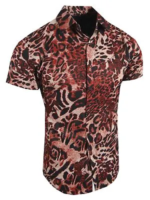Mens Short Sleeve Shirt Designer Animal Floral Prints Stretch Slim Fit Button Up • $27.95