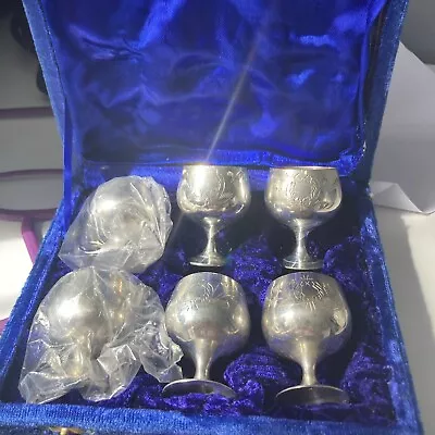 Vintage Set Of 6 Small EPNS Silver Plated Goblets With Blue Velvet Display Case • $24.89