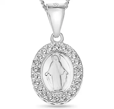 Miraculous Medal Sterling Silver Virgin Mother Mary Pendent Necklace Cz Set • $18.99