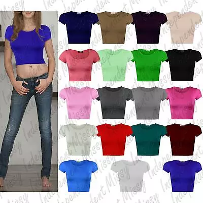 £4.99 • Buy Womens Girls Summer Cap Short Sleeve Stretch Crop Top T-Shirt Vest Tee 8-14