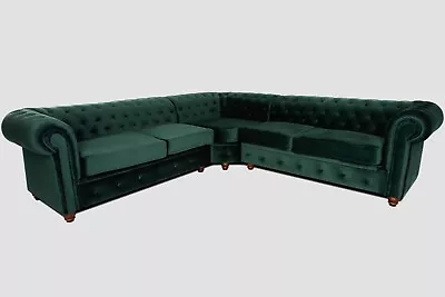 New High Quality Large Corner Chesterfield Velvet Sofa Green • £839