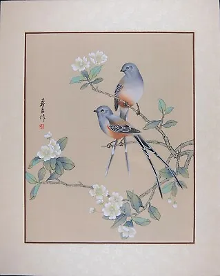 Vintage Chinese Painting VTG Asian Oriental Watercolor Pair Of Beautiful Birds • $80