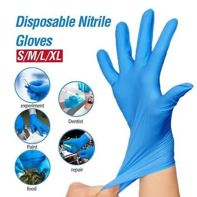 200  DISPOSABLE NITRILE GLOVES POWDER LATEX FREE BLUE Medical Food Examination • £8.99