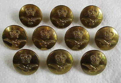 10x RAF: ROYAL AIR FORCE OFFICER'S BRASS GREATCOAT BUTTONS (23mm 1950's Gaunt) • £17.99