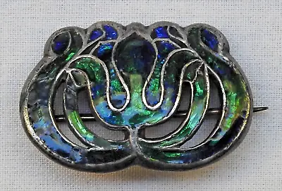 Arts & Crafts Iridescent Enamel Silver Brooch LIBERTY & Co Signed British 87k • £555.09