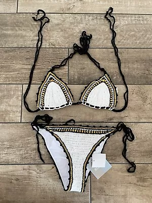 BNWT Missguided Crochet Bikini Size 10 Triangle Top Tie Sides • £12.99