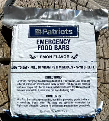 4 Patriots Emergency Food Bars SOS Rations Lemon Best By July 2028 USA 1 Package • $19.95