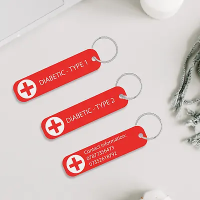 Diabetic Medical Condition Alert Tag Personalised Emergency Contact Keyring Type • £4.99