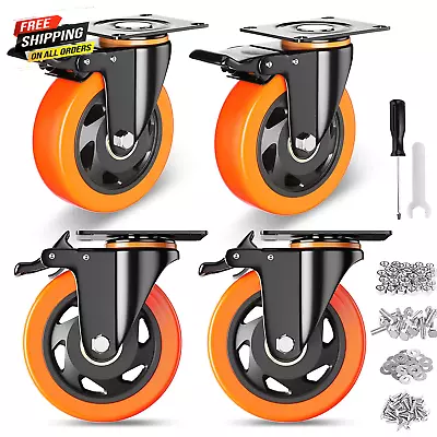 4 Inch Caster Wheels Set Workbench Cart Heavy Duty Casters With Brake 2200 Lbs • $35.10