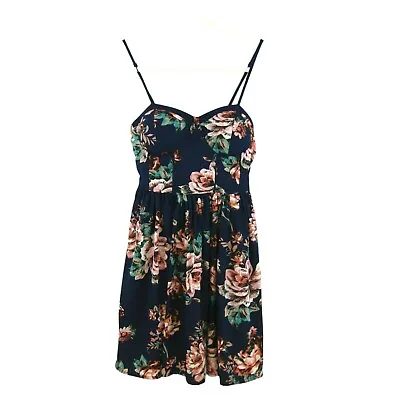 Band Of Gypsies Navy Blue Floral Bustier Mini Dress Spaghetti Strap Size S • $12.95