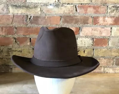 Minnestonka Leather Men's Brown Leather Fedora Hat - Size Medium • $30