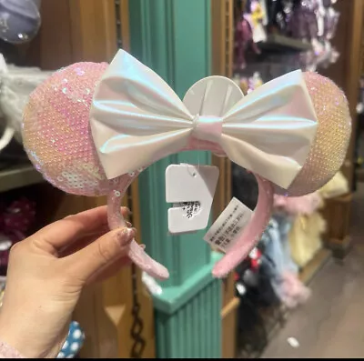 US Disney Parks Edition Pink Bow Sequins Anniversary Minnie Ears Headband 2023 • $16.69