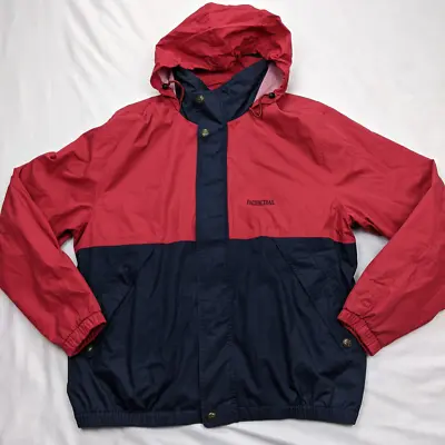 Vintage Pacific Trail Mens Size XLT Tall Red Blue Zip Hooded WindBreaker Jacket • $9.94