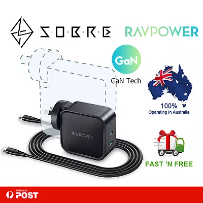 RAVPower 90W/87W/65W/60W/45W 2 USB C PD 3.0 Ports GaN Wall Charger Power Adapter • $99.95