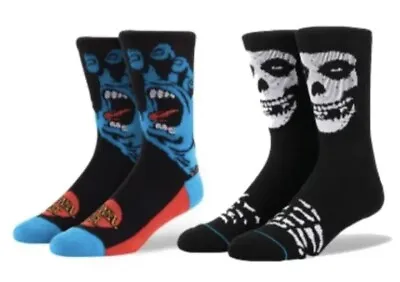 2 Pairs Socks: Misfits Santa Cruz Screaming Hand Rock And Roll Punk Unisex 7-10 • $16.99