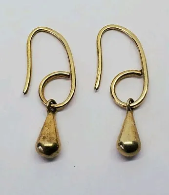 Gold Sterling Silver Modern Teardrop Dangle Earrings • $17